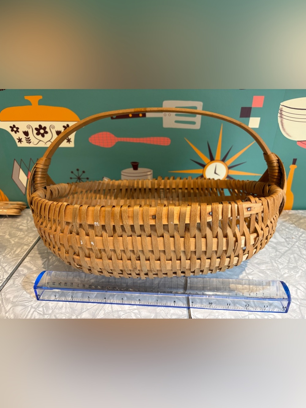 antique/Vintage arched handle Hand-Woven Splint Market Basket
